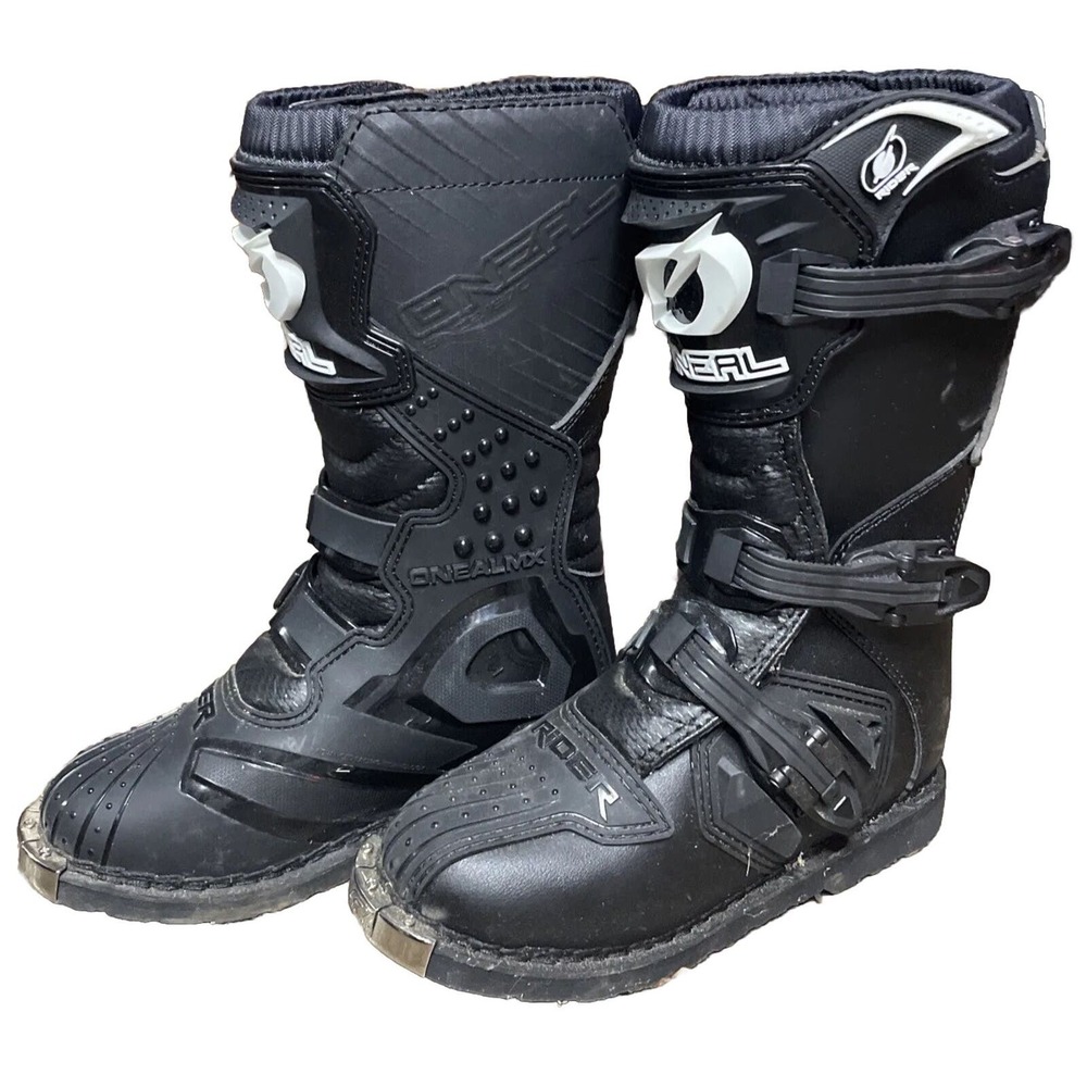 ONEAL Rider Motocross Boots Black White Youth Size 4 EUC Buckle Up Dirt Bike